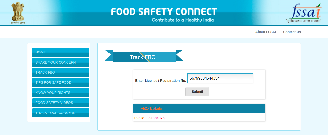check fssai license number invalid entry step